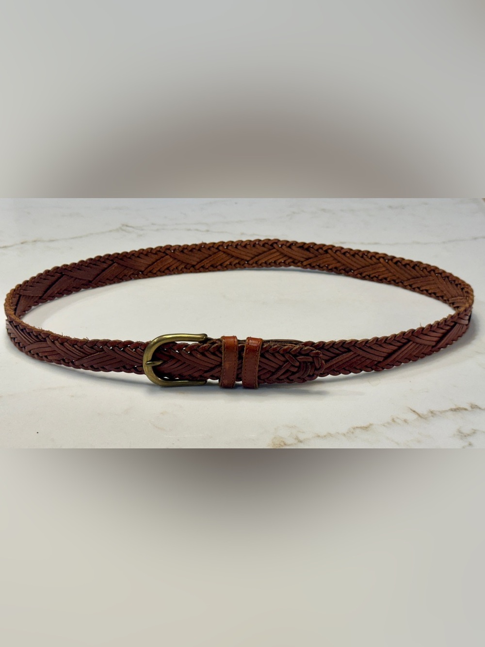 Fossil Braided Leather Belt in Brown with Brass Buckle